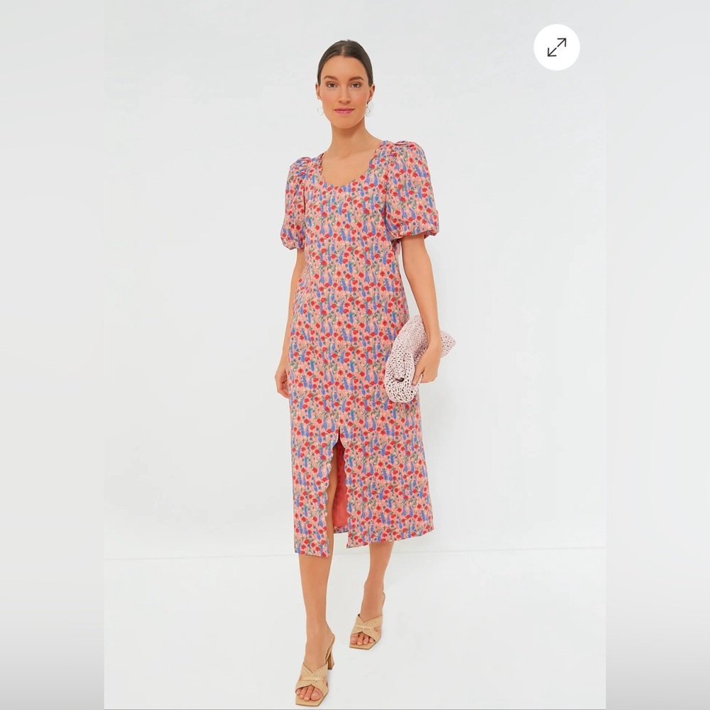 Tuckernuck Red Poppy Floral Scalloped Serena Midi Dress